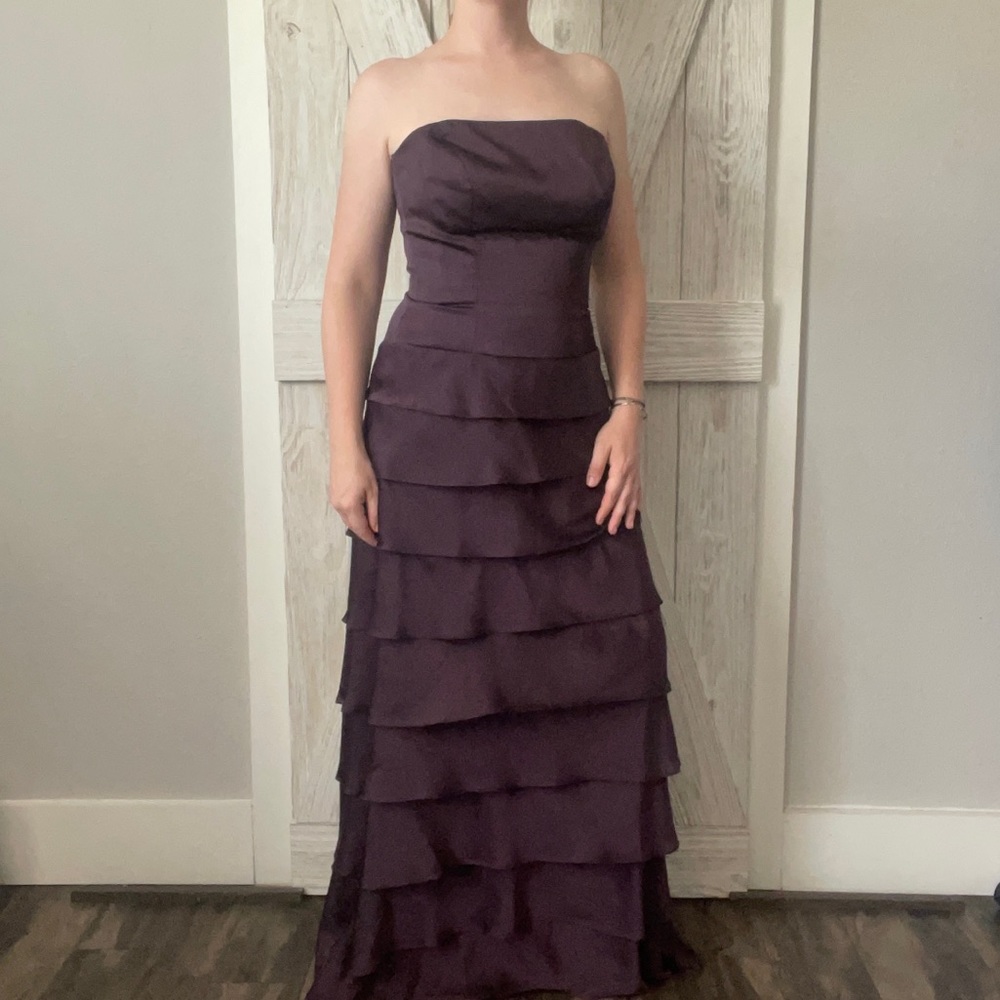 Lazaro Sleeveless Satin Tiered Maxi Gown